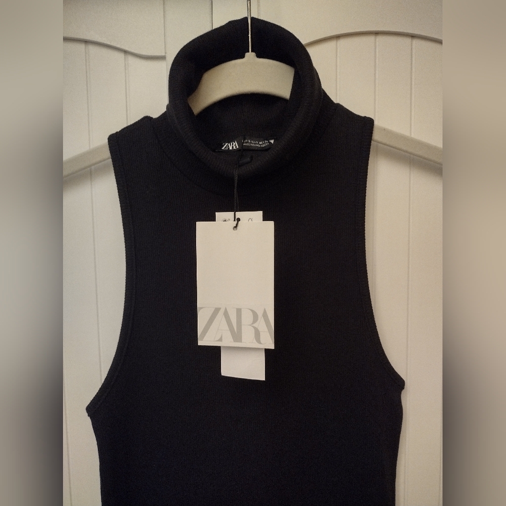Zara Black Sleeveless Turtleneck Bodycon Midi Dress NWT - Picture 2 of 6